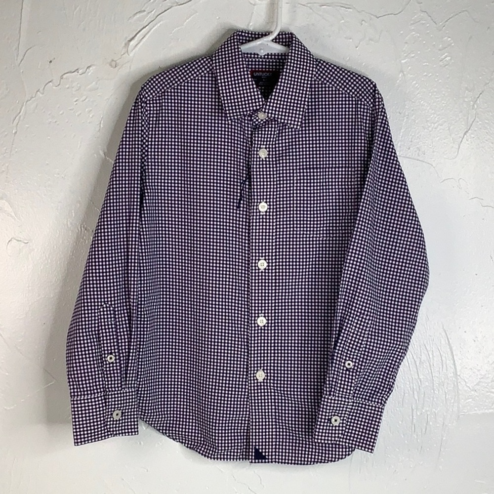 UNTUCKit Wrinkle free Mini Blue/White Check long sleeve shirt boy Size 6-7 NWOT
